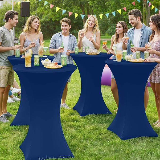 Moosfor Spandex Cocktail Table Covers 4 Pack, Elastic Fitted Stretch Table Cloth, Round High Top Tablecloths for Bar, Party, Pub, Wedding & Banquet (Navy, 32x43 Inch)