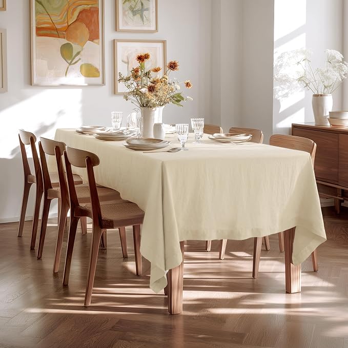 Linen World Linen Tablecloth - 100% French Linen Table Cloth 72" x 72" Inch,Washable Square Tablecloth for Dining,Outdoor,Weddings and Restaurants,Decorative Thanksgiving Christmas,Sand Beige
