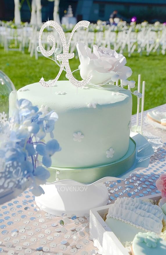 LOVENJOY Gift-Boxed Rhinestone Initial Letter X Cake Topper Wedding