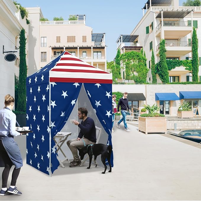 EAGLE PEAK 5x5 Instant Canopy with 4-Side Wall Panels, Small Pop up Portable Canopy Tent with Carry Bag, Light Weight Sun Shelter for Sports, Camping and Beach, American Flag