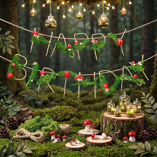 Norme Moss Birthday Party Decorations Banner Mushroom Birthday Decorations Metal 3D Plant Moss Theme Fairy First Birth Decor Sign Garland for 16 21st 30th 40th 50th 60th 70th
