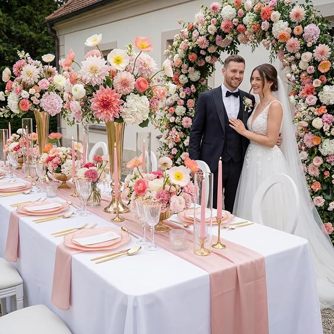 LIYH 150 Pcs Pink Dinnerware Set Pink Plastic Plates and Gold Silverware Set Gold Flower Edge Design Flower Plates Suitable for Wedding Birthday Bridal Shower(30 Guests)