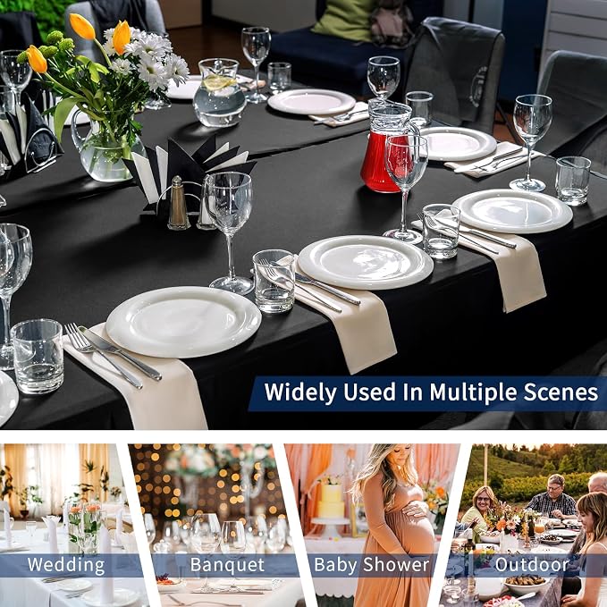 Fixwal 10 Pack 6Ft Black Table Cover, Spandex Fitted Tablecloths Rectangle, Wrinkle-Free and Stretch Folding Table Cloth for Banquet, Wedding, Party, Trade Show