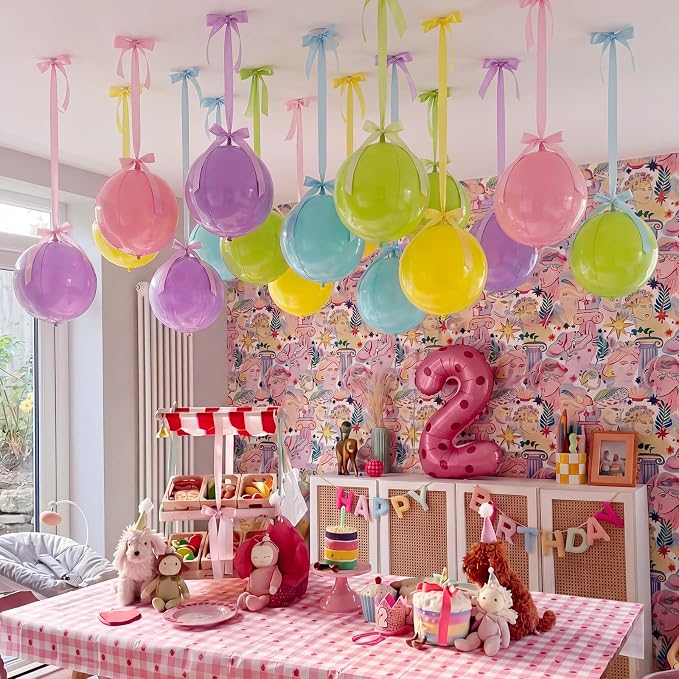 Civaner 26 Sets Pastel Classroom Decorations 4d Large Pastel Balloons for Ceiling with Satin Ribbon Back to School Hanging Ceiling Balls with Bows for Teacher Welcome Party Birthday Wedding