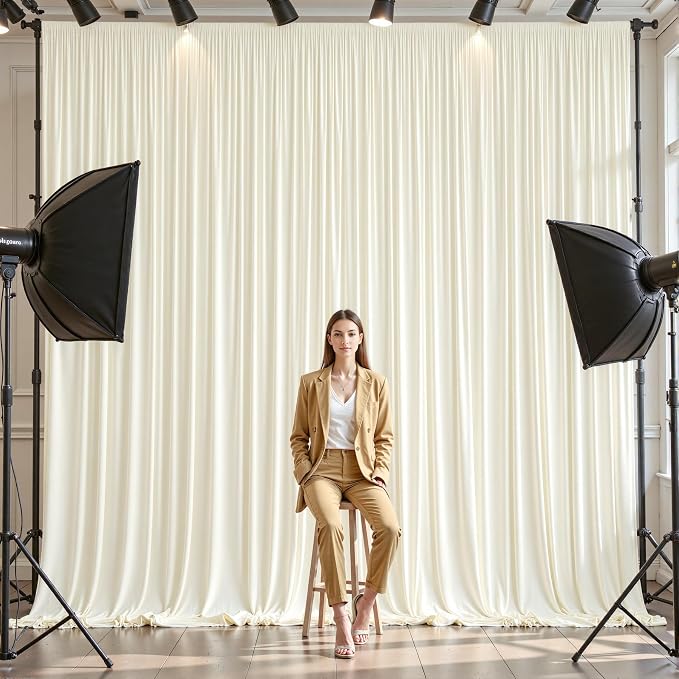 10 Panles Ivory Backdrop Curtains - Wrinkle Free Fabric Backdrop Curtain for Photoshoot, 10FT Wedding Party Photo Backdrop Drapes for Birthday Baby Shower Photography Stage Background Decorations