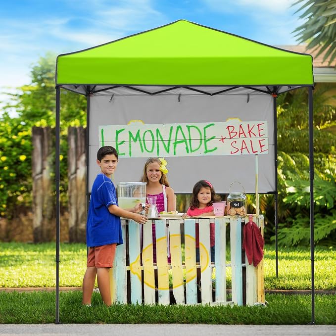 6x4 Pop Up Canopy Tent with Half Wall Panel, Instant Portable Beach Canopy, Outdoor Tent with Carry Bag for Camping, Sports, Tailgating, Events, Neon Green