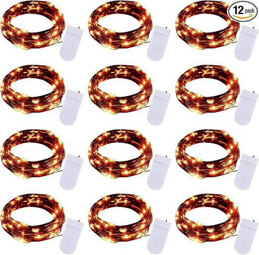 Brightown Halloween Orange Fairy String Lights: 12 Pack 7 Ft 20 LED Battery Operated Firefly Lights on Black Wire Starry Moon Lights for DIY Party Bedroom Patio