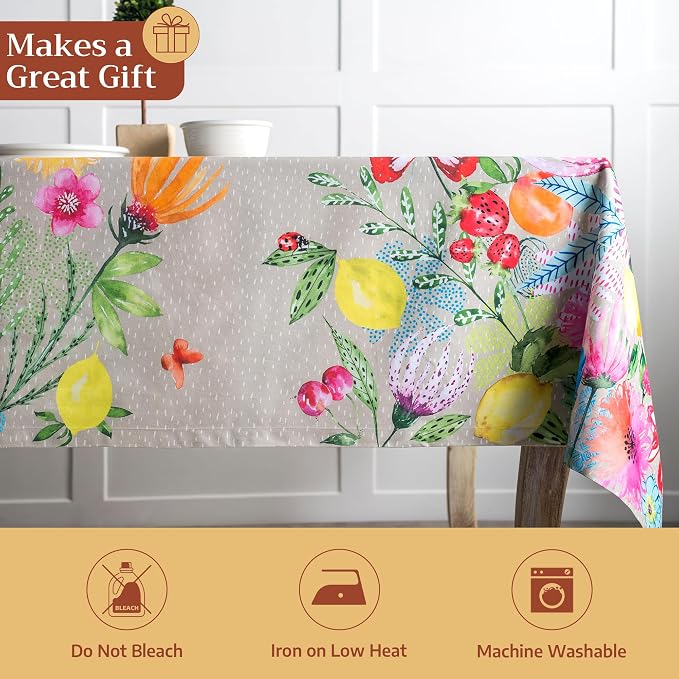 Maison d' Hermine Table Cloth Rectangle Table 100% Cotton 70 x 90 Inches Tablecloth Reusable Decorative for Dining Kitchen Room Farmhouse Party Home Hotel Restaurant Spring Summer - Jardin D'Ete - Fog