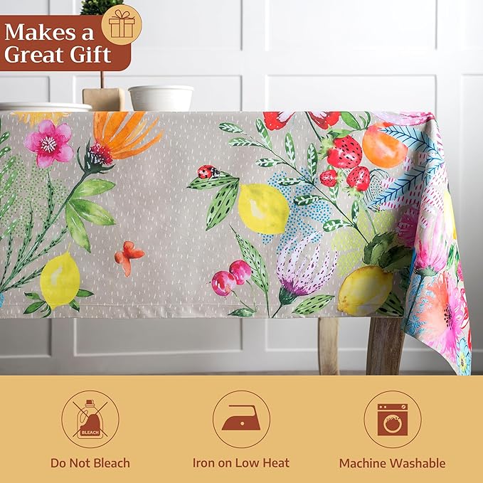 Maison d' Hermine Table Cloth Rectangle Table 100% Cotton 70 x 120 Inches Tablecloth Reusable Decorative for Dining Kitchen Room Farmhouse Party Home Hotel Restaurant Spring Summer- Jardin D'Ete - Fog
