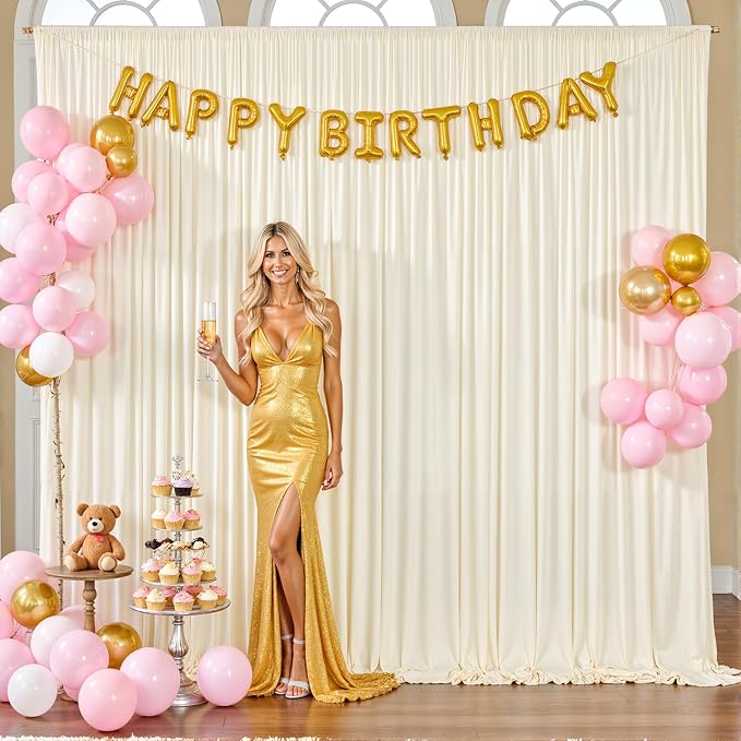 10ft x 10ft Champagne Backdrop Curtain for Baby Shower Wrinkle Free Backdrop Drapes Panels for Parties Wedding Bridal Shower Birthday Photo Photography Polyester Fabric Background Decoration