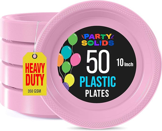 Exquisite Party Solids Pink Plastic Plates For Party Supplies 10" Pink Disposable Plates Heavy Duty 50 Pcs Plastic Dinnerware Sets Heavy Duty 350 GSM Disposable Dinnerware Set