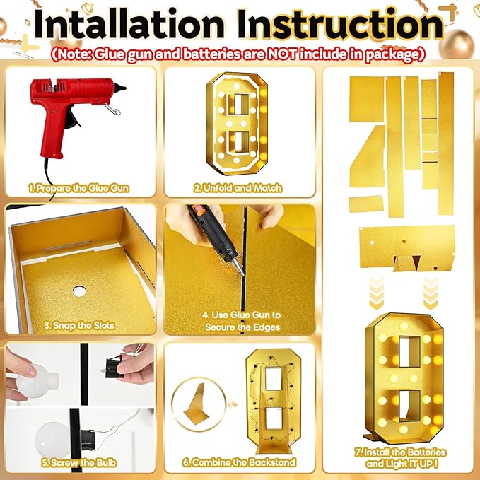 Light Up Numbers 18, 4FT Light Up Numbers 18 Marquee Gold Large Light Up Numbers Mosaic Numbers for 18th 81st Birthday, Giant Light Up Number 4 Feet DIY Frame Pre-Cut Foam Board Kit for Anniversary
