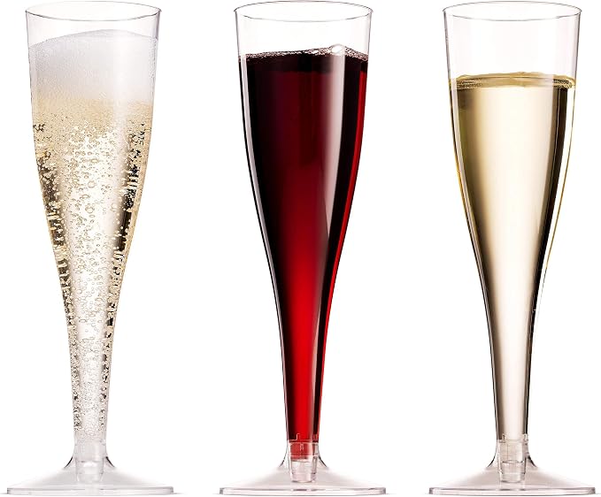 Munfix 100 Plastic Champagne Flutes - 5 Oz Disposable Clear Champagne Glasses for Parties, Mimosa Bar, Events, Wedding and Shower Party Supplies - Toasting Cocktail Cups