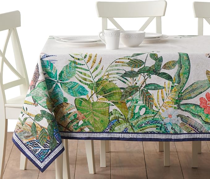 Maison d' Hermine Premium Table Cloth Rectangle Table 100% Combed Cotton 140 x 70 Inches Tablecloth Reusable Decorative for Dining Room, Farmhouse, Home, Party, Festive & Wedding - Mosaic