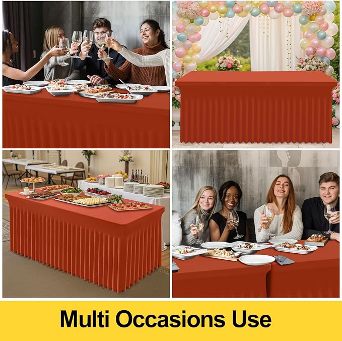 Smiry Spandex Tablecloth 2 Pack, Elastic Fitted Stretch Tablecloth for 6FT Rectangle Tables, Waterproof Washable Table Cover Skirt for Outdoor, Wedding, Banquet & Parties (Rust, 72Lx30Wx30H Inch)
