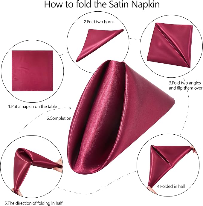 50 Pack Square Satin Dinner Napkins, 20x20 Inches Silky Soft Smooth Table Cloth Napkins for Restaurant Weddings Banquet Party Decoration, Burgundy