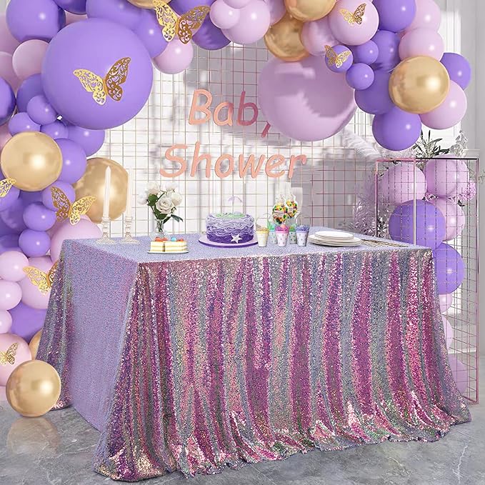 B-COOL Iridescence Sequin Tablecloths Shiny Mermaid Tablecloth Rectangle Table Cloths Iridescent Party Decoration Birthday Bridal Wedding Manteles Parties Decoration 60x102 Inch
