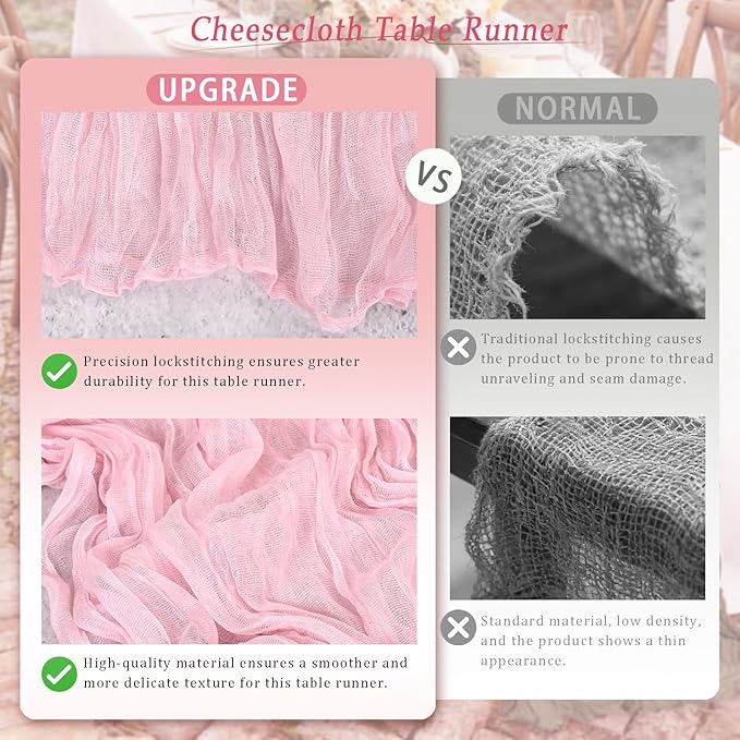 10 Pack Pink Cheesecloth Table Runner 17x108 Inch Semi Sheer Boho Rustic Gauze Cheese Cloth Table Runners for Wedding Party Birthday Baby Shower Home Décor