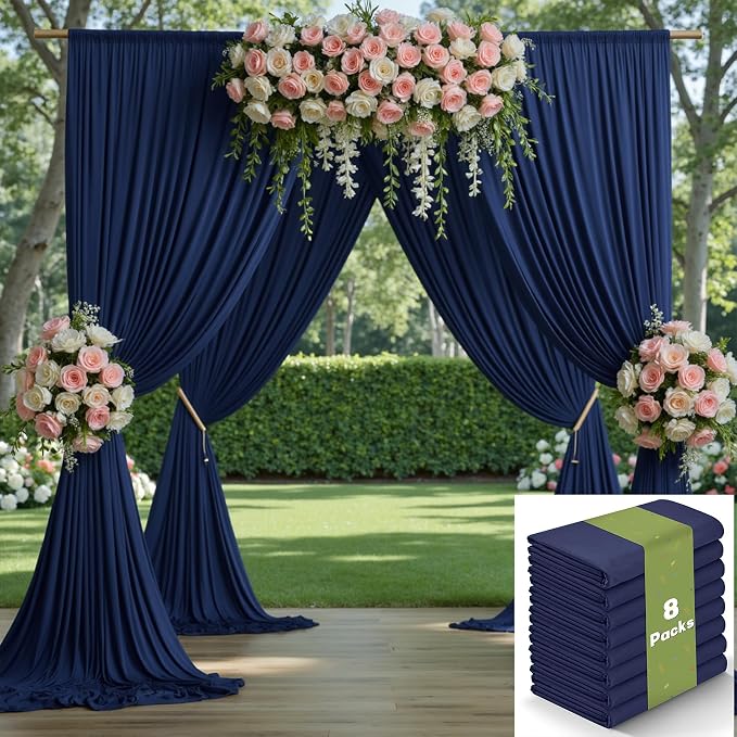 40ftx10ft Navy Blue Backdrop Curtains for Party Background, Wrinkle Free 8 Panels Silky Navy Photo Backdrop Drapes Back Drop Cloth Drapery for Wedding Birthday Photography Baby Shower Decor