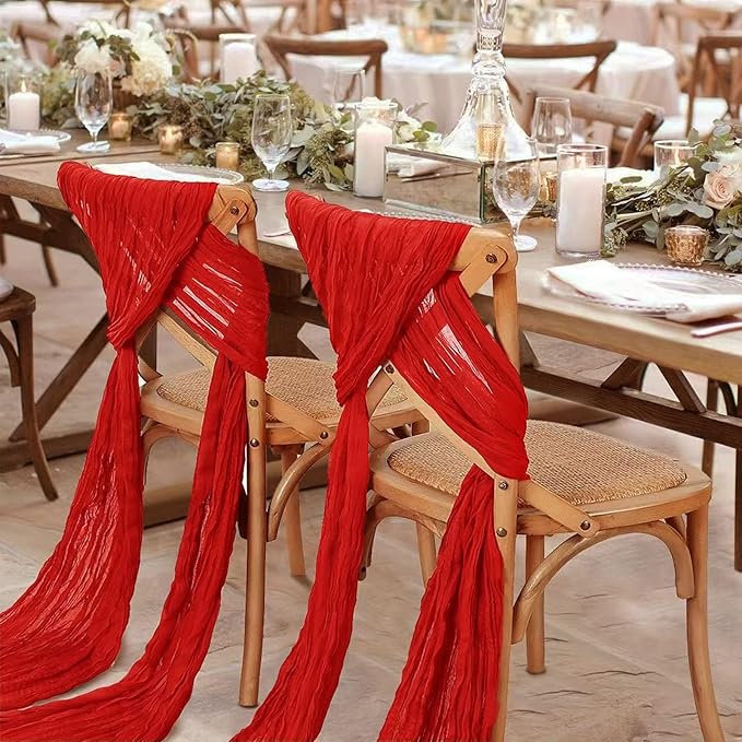 12Pack Red Cheesecloth Table Runner 10Ft Gauze Table Runner Red Cheese Cloth Table Runners Long Sheer Fabric Tablerunners for Wedding Party Bridal Shower Thanksgiving Christmas