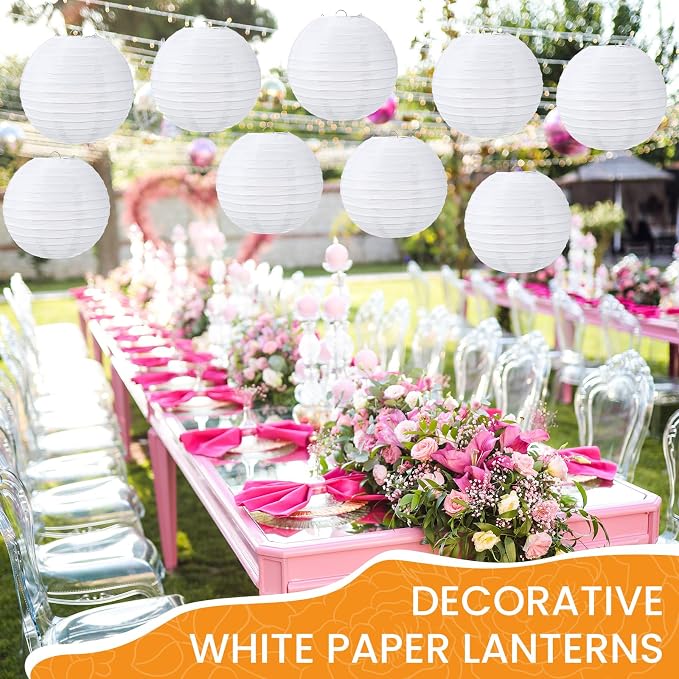 Treela 48 Pack White Chinese Japanese Paper Lanterns Decorative Hanging Round Paper Lantern Lamps for Wedding Birthday Party Decorations (12 Inch)