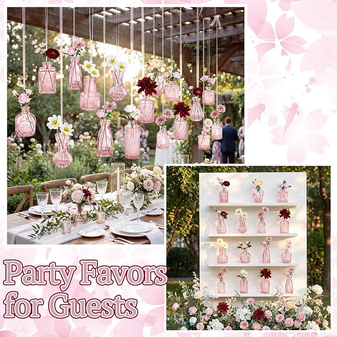 36 Pcs Artificial Flowers Table Centerpiece with Vases Colorful Wildflower Centerpieces Silk Flower Arrangement for Wedding Baby Shower Table Centerpieces Party(Multi Color,Pink)