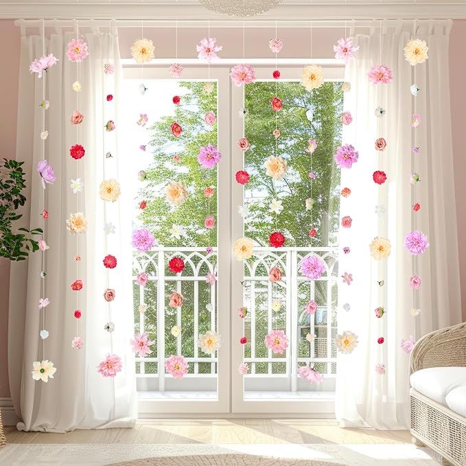 K KUMEED 12 PCS Artificial Flowers Hanging Decorations,11.5FT Spring Flower Garland with Hooks Hanging Flowers for Decoration for Wedding Party Background Birthday Baby Shower Home