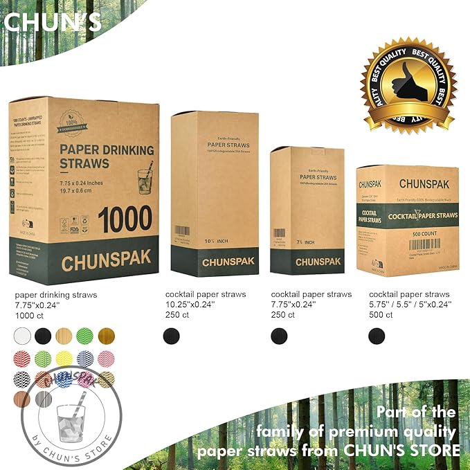 7.75 inch Gold/White Striped Paper Drinking Straws 1000 Counts for Cocktail, Party, Wedding - Disposable, Unwrapped