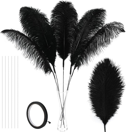 Soarer Black Large Ostrich Feathers - 10Pcs Making Kit 34inch Extra Large Ostrich Feathers for Tall Vase,Halloween,Gatsby Party Centerpieces and Wedding Home Decoration(Black)