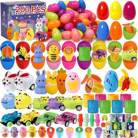 200PCS Pre-Filled Easter Eggs with Toys, Easter Basket Stuffers, Bulk Filled Plastic Egg Party Favors, Easter Egg Hunt Prizes Toys for Kids Classroom Gift Toddler Goodie Bag Stuffers