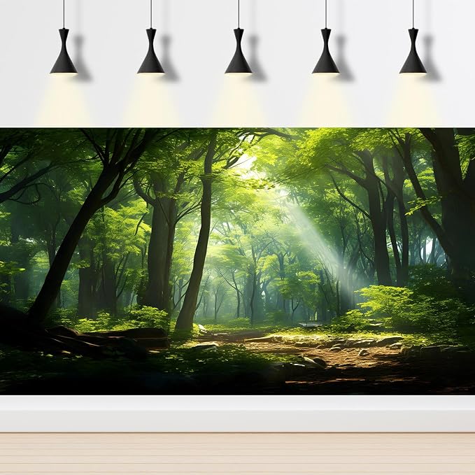Forest Backdrop Fantasy Green Forest with Sunbeams Photography Backgrounds Lush Green Leaves Trees Backdrops Outdoor Party Forest Background Wallpaper Banner Adult Portrait Photo Props 5x4ft