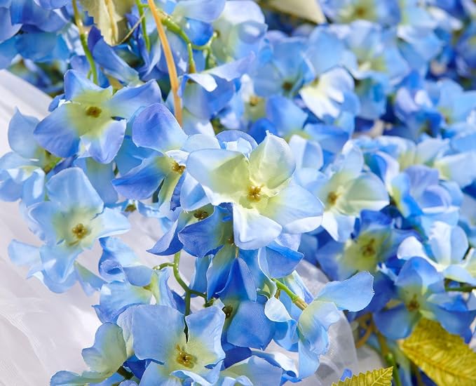 PONKING Flower Garland, Artificial Hydrangea Vine Flowers, Hanging Fake Hydrangeas Vine for Room Anniversary Wedding Birthday Christmas Wall Arch Decor, 2 Pcs, Floral Garland, Blue Flower