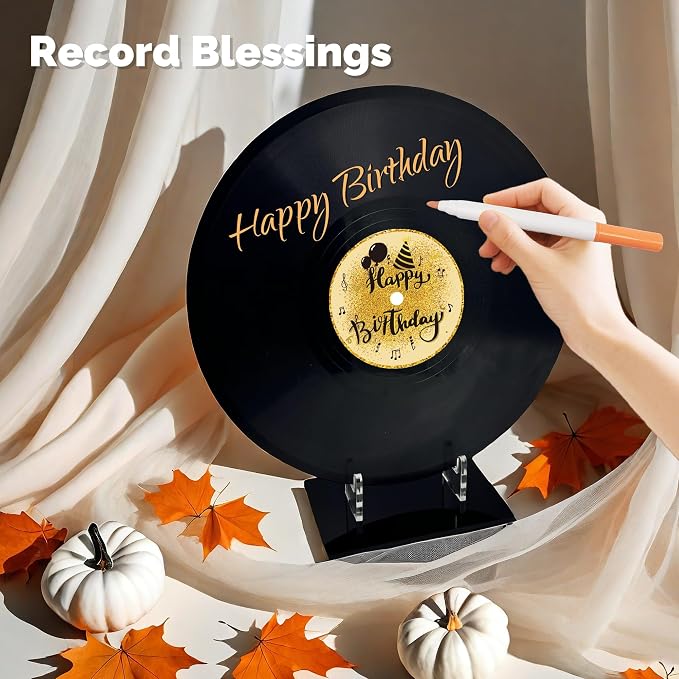 ReeGii Vinyl Record Guest Book for Birthday Decorations - Large 11.6"x11.6" Birthday Party Sign Poster with 12 Pens,Unique Keepsake Gift for Friends and Family