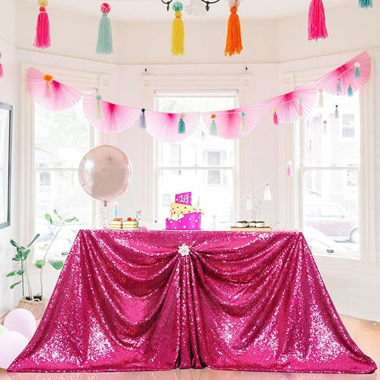 PartyDelight Hot Pink Sequin Tablecloth 60x120 Inch Rectangle Table Cloth Glitter for Party Baby Shower Christmas Decorations