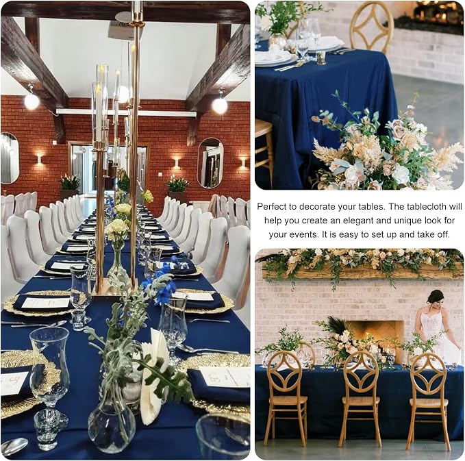 4 Pack Rectangle Tablecloth 60x126 Inch Navy Blue Washable Polyester Table Cover for Wedding Dining Table Buffet Parties Banquet Decor