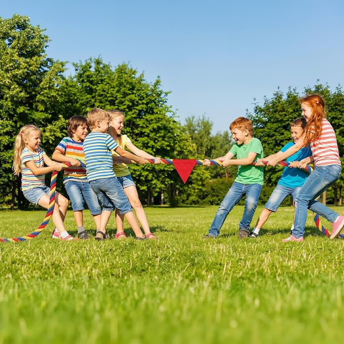 Tug of War Rope for Kids & Adults - 60ft Soft Cotton Outdoor Pulling Rope with Flag for Team Building Activities Field Day Family Reunions Birthday Parties Camping Games
