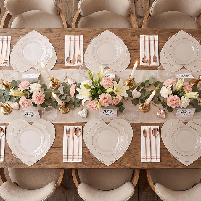 WDF 350Pcs Rose Gold Plastic Plates - Clear Rose Gold Disposable Plates 50Guest Plastic Dinnerware for Birthday/Wedding/Spring Party