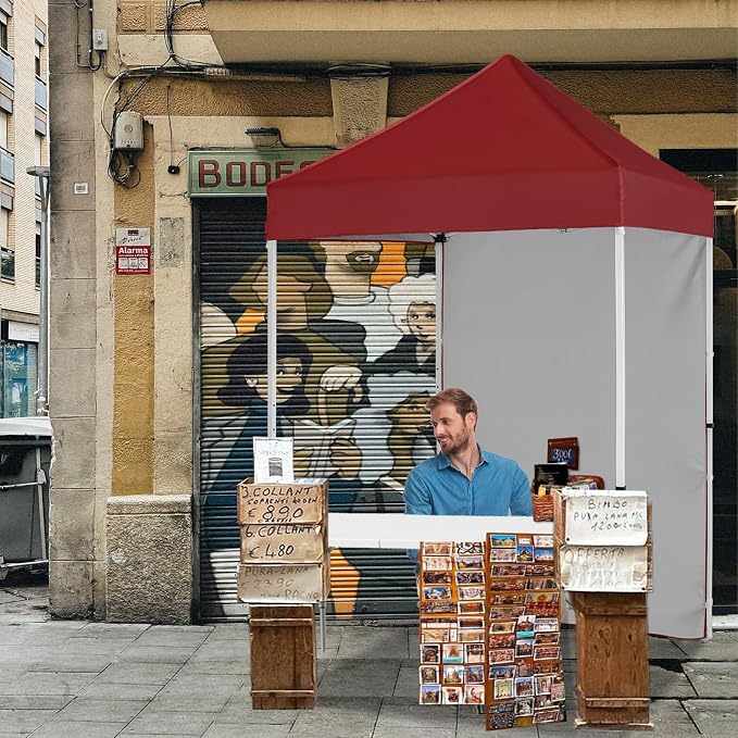 5x5 Pop Up Canopy Tent with Four Sidewalls, Instant Portable Beach Canopy, Outdoor Tent with Carry Bag for Camping, Sports, Tailgating, Events, Burgundy