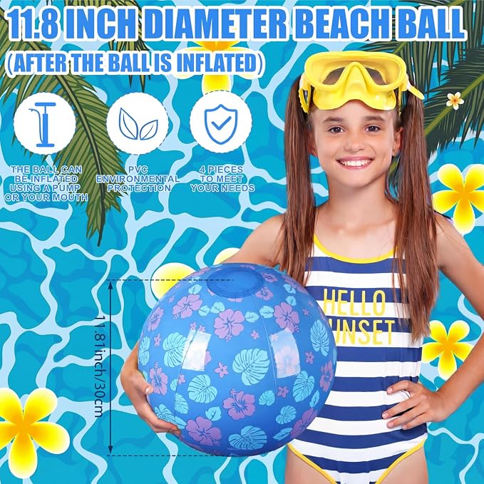 Leyndo 2 Pack Hawaiian Themed Beach Ball for Kids 11.81" Bulk for Summer Pool and Beach Game Gifts and Birthday Party Supplies and End of The Year Class Party Decoration Favors