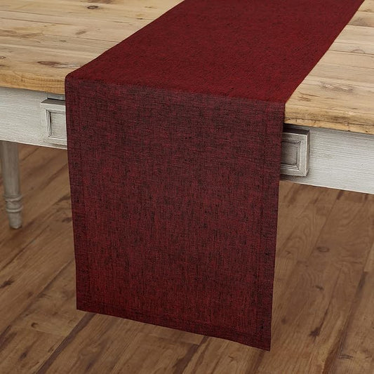 Solino Home Linen Table Runner 120 Inches Long - Athena, 100% Pure Linen Red Garnet 14 x 120 Inch Table Runner for Dining, Mothers Day, Memorial Day