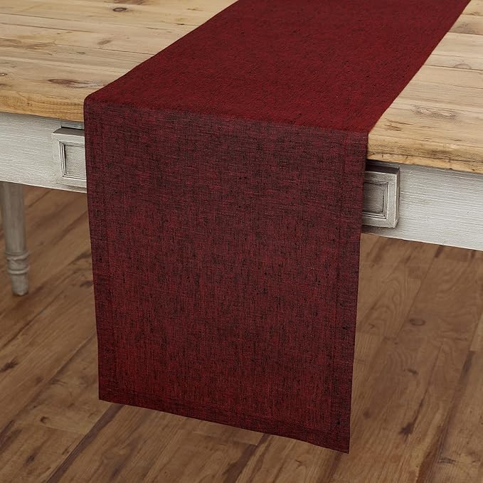 Solino Home Linen Small Table Runner 60 Inches - Athena, 100% Pure Linen Red Garnet Table Runner 14 x 60 Inch Ideal for Dresser and Coffee Tables - Mothers Day, Memorial Day