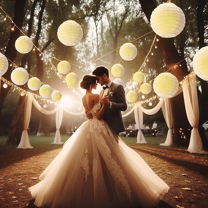 Treela 48 Pcs Paper Lanterns Party Decorations Chinese Round Paper Decor 4/6/8/10 Inch Asian Hanging Lamps Decorative for Graduate Wedding Birthday Party Bridal Parties Supplies(White)