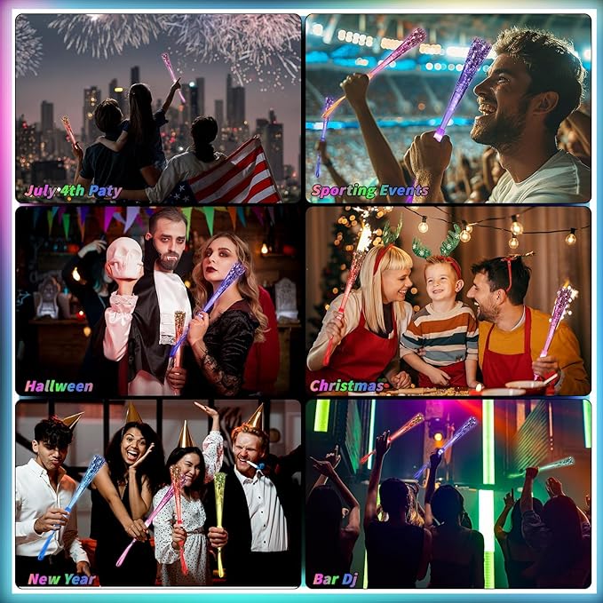 80 Pack Glow Sticks, Multicolor Fiber Optic Wand Glow Wand LED Light Up Wand Bulk Flashing Sticks for Glow in The Dark Birthday Party Favor Wedding Halloween Christmas, 8 Colors