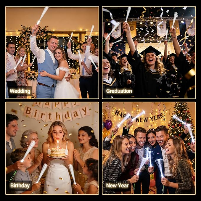 100Pcs White Fiber Optic Wands, Led Cold Sparklers Wedding Send Off Ideas, 3 Flashing Modes Wedding Glow Sticks for Reception, Light up Wands, Fiber Optic Lights for Party Favor