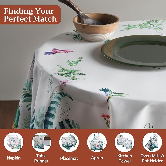 Maison d' Hermine Table Cloth Round Table 100% Cotton 63 Round Inches Tablecloth Reusable Decorative for Dining Kitchen Room Farmhouse Party Home Hotel Restaurant Spring Summer - Tropiques