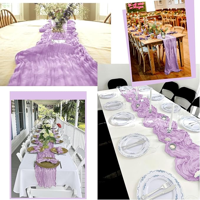 25 Pack Lavender Table Runner 17 x 108inch Cheesecloth Table Runner Boho Gauze Table Runners Rustic Sheer Fabric Cheese Cloth Table Runners for Wedding Party Bridal Shower Farmhouse Thanksgiving Decor