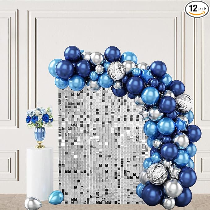 Silver Shimmer Wall Backdrop 12 Panels Cover 4 x 3 Ft, Photo Backdrops for Wedding,Anniversary,Birthday,Party Decoration