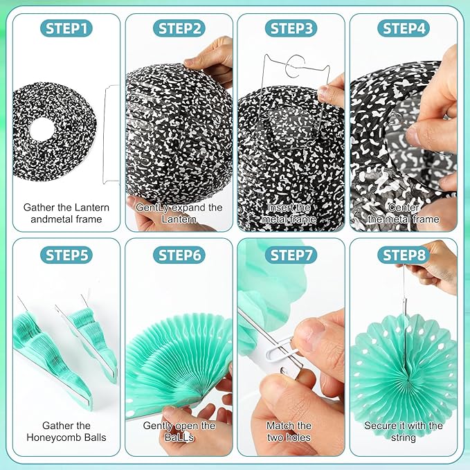 Retisee 18 Pcs Colorful Composition Book Classroom Decoration Kits Black and White Composition Hanging Paper Lanterns Paper Fans Honeycomb Balls Decor for Graduation End of Year School Supplies