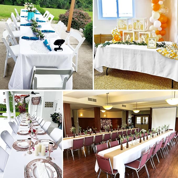6 Pack Tablecloth 72 x120 inch Polyester Table Cloth for 6-8 Foot Rectangle Tables,Stain and Wrinkle Resistant Washable Fabric Table Covers Polyester White Table Clothes for Wedding,Party,Banquet