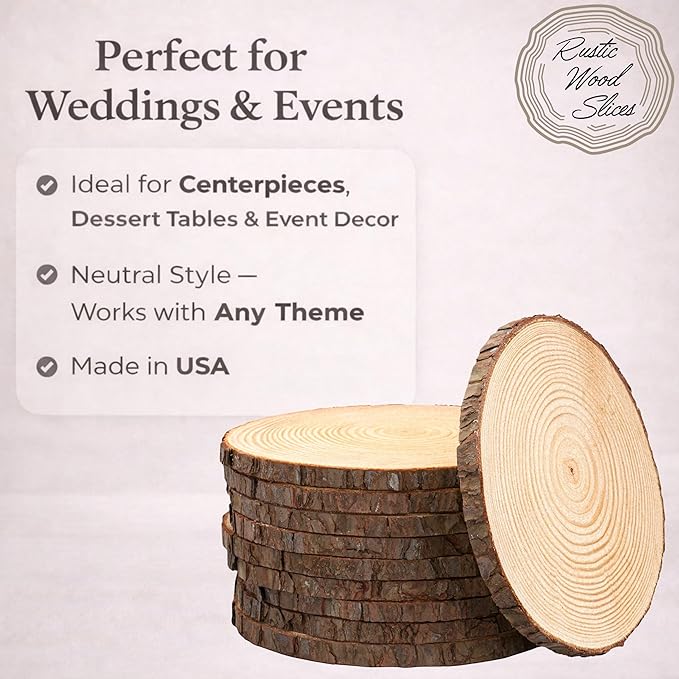 Set of (10) 8-9 inch Wood Slices for centerpieces, Arts and Crafts, and Rustic Home Decor! Wood Slice centerpieces, Wood Rounds, Tree Slices (Small 8-9 inch)